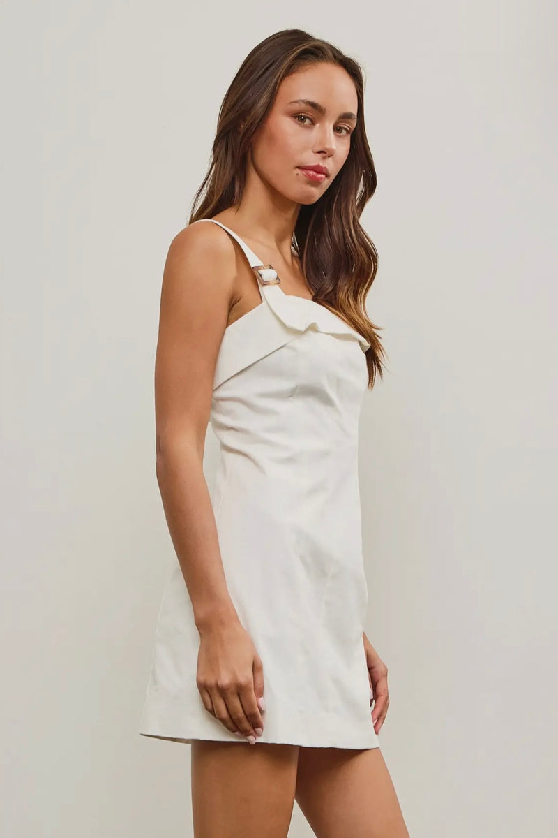 Stretched Linen Dress with Buckle Straps