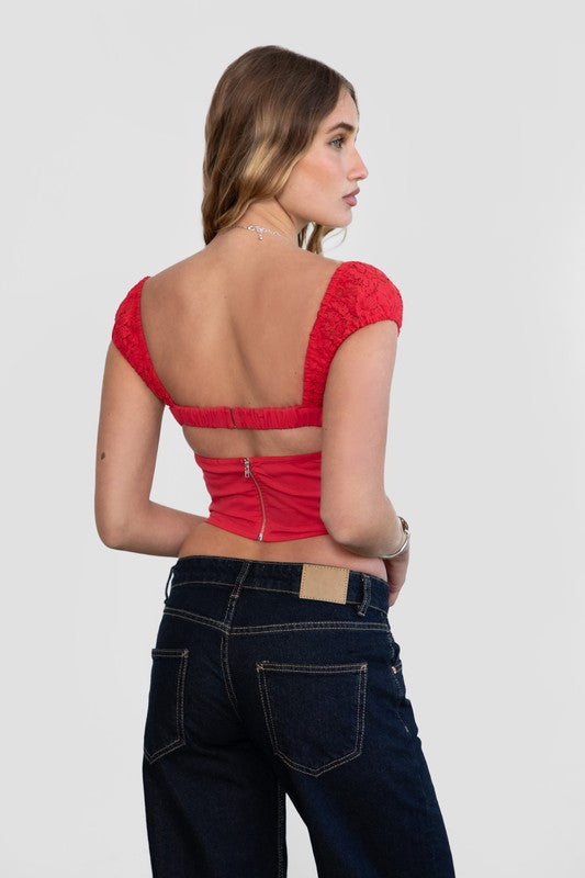 Lace Bustier Short Sleeve Top