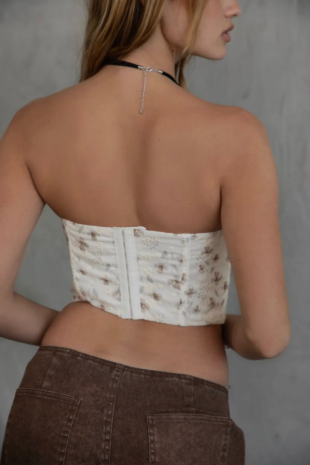 Eyelet Embroidered Strapless Corset Top