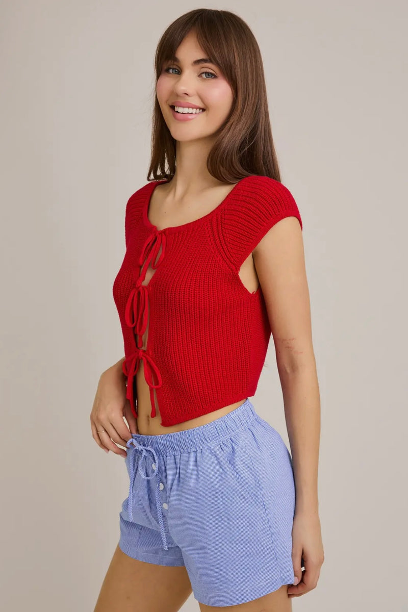 Front Tie Sleeveless Sweater Cardigan