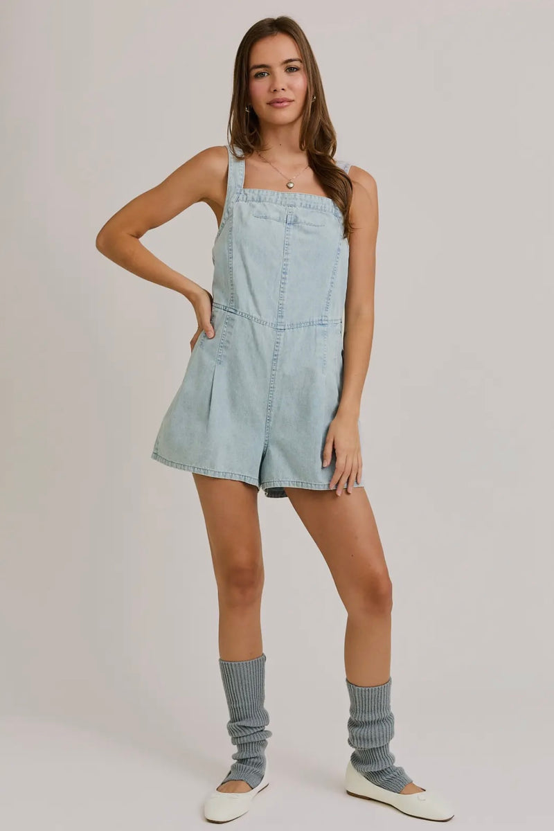 Back Tie Denim Romper