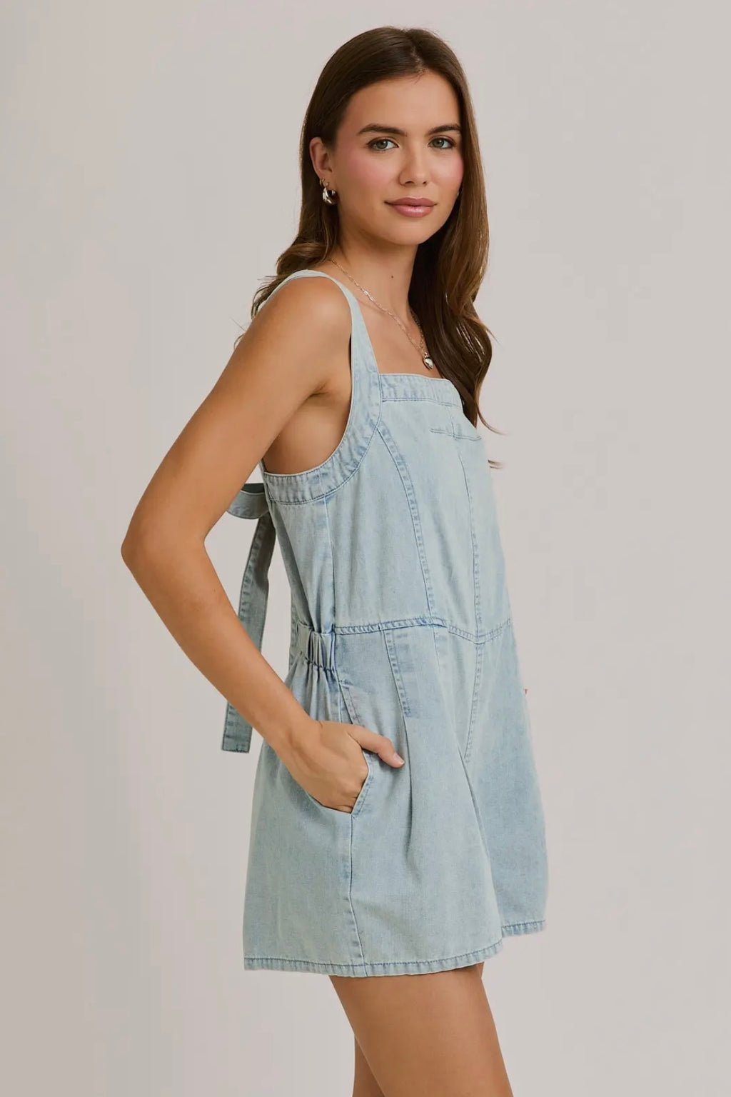 Back Tie Denim Romper