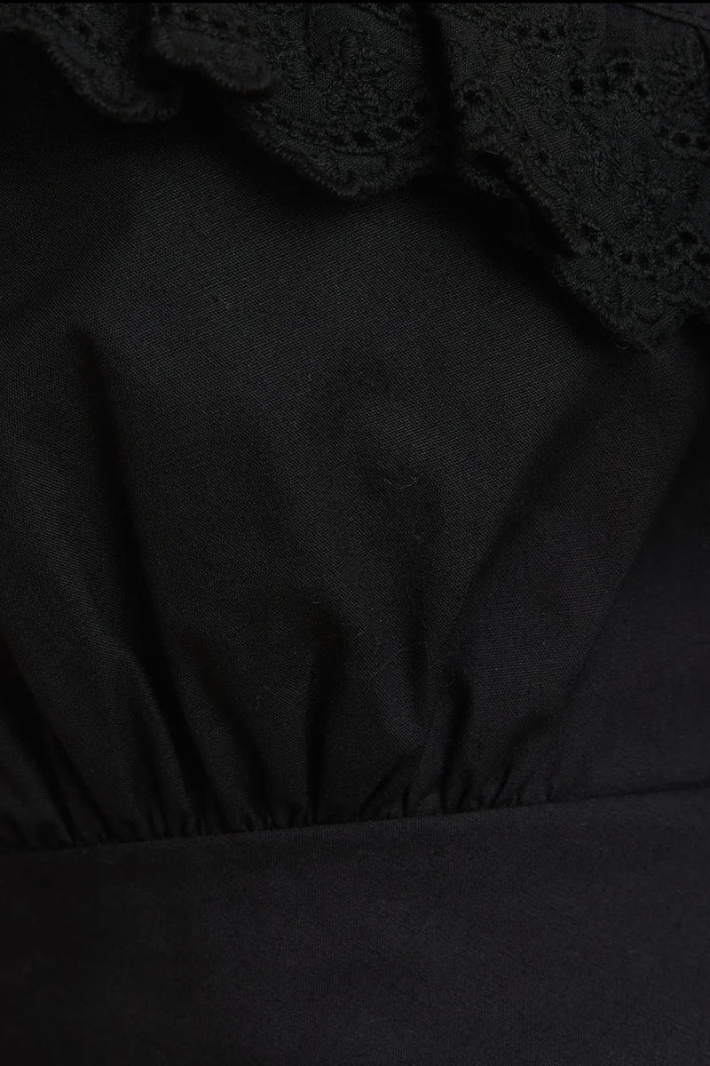 Black Lace Ruffle Shoulder Trim Detail Cami Top