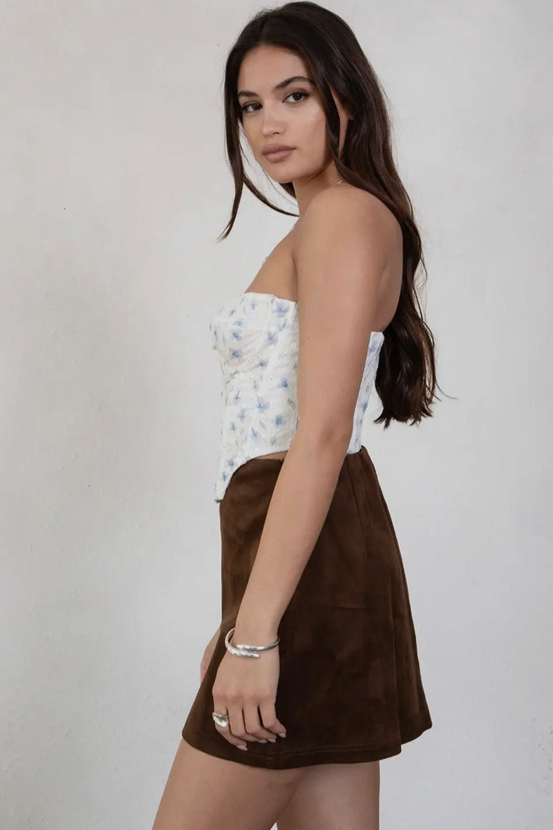 Eyelet Embroidered Strapless Corset Top