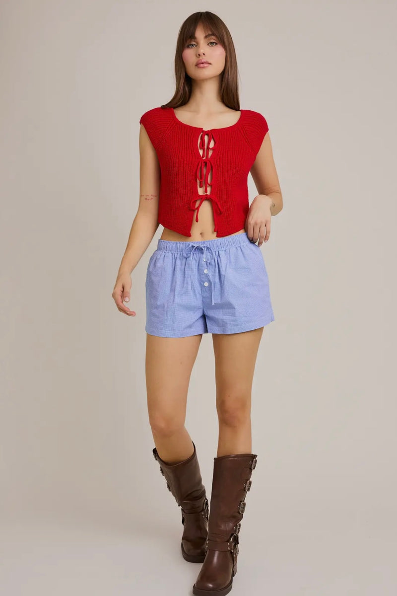 Front Tie Sleeveless Sweater Cardigan