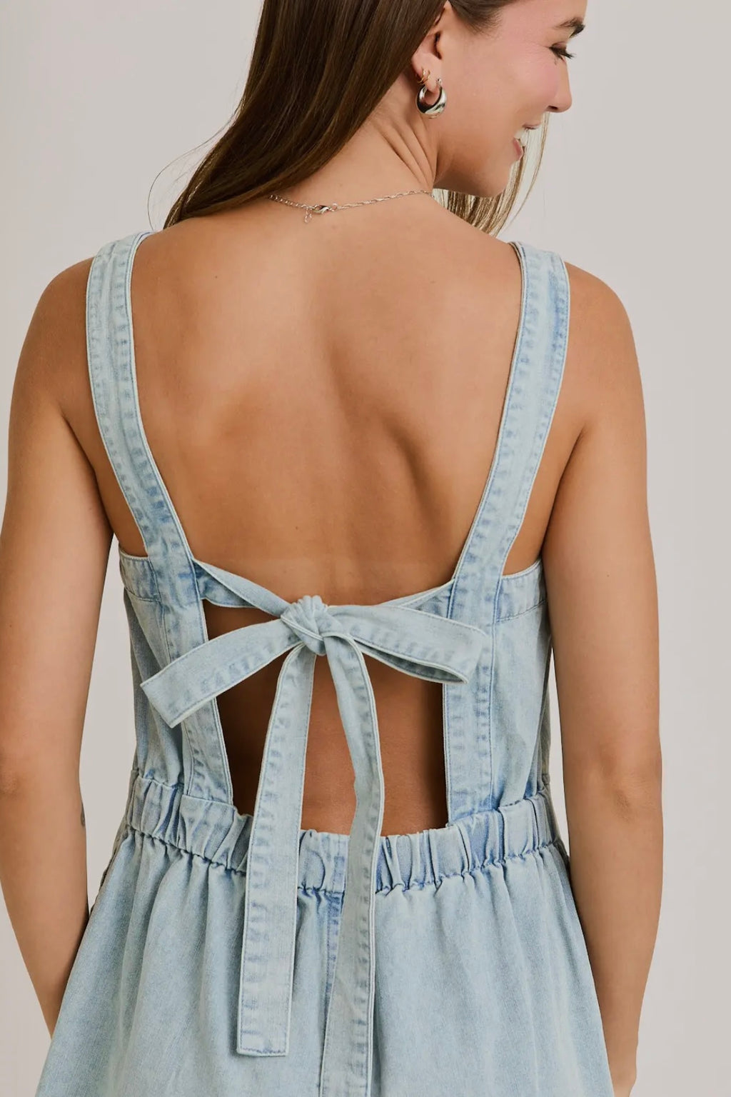 Back Tie Denim Romper