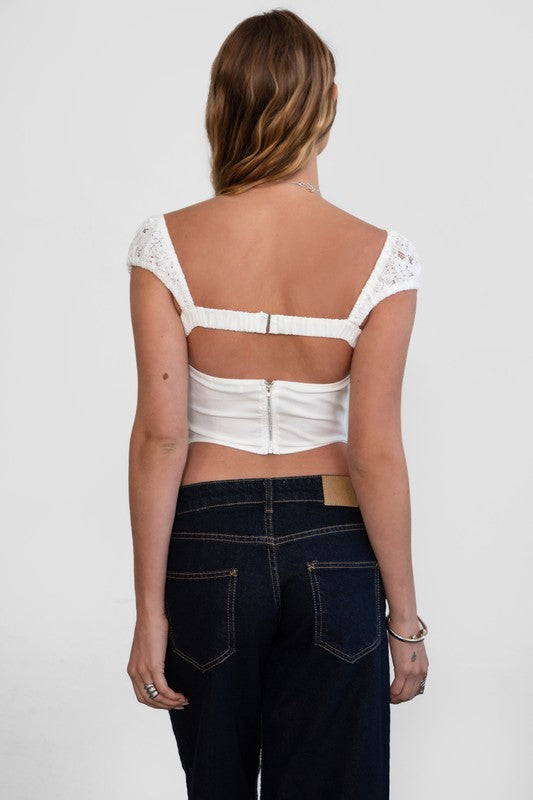 Lace Bustier Short Sleeve Top