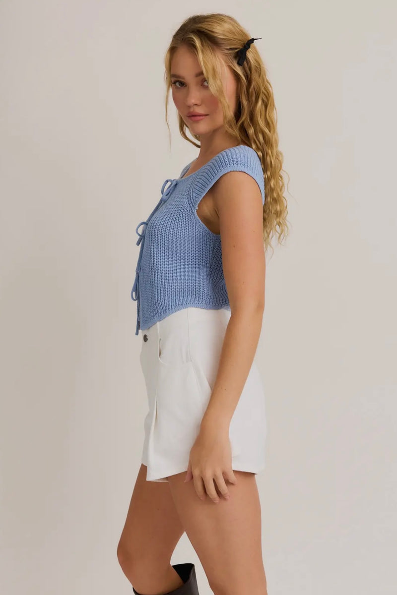 Front Tie Sleeveless Sweater Cardigan
