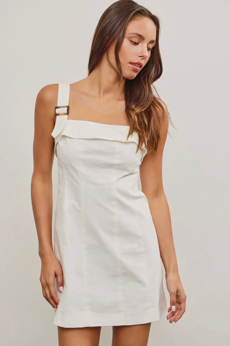 Stretched Linen Dress with Buckle Straps