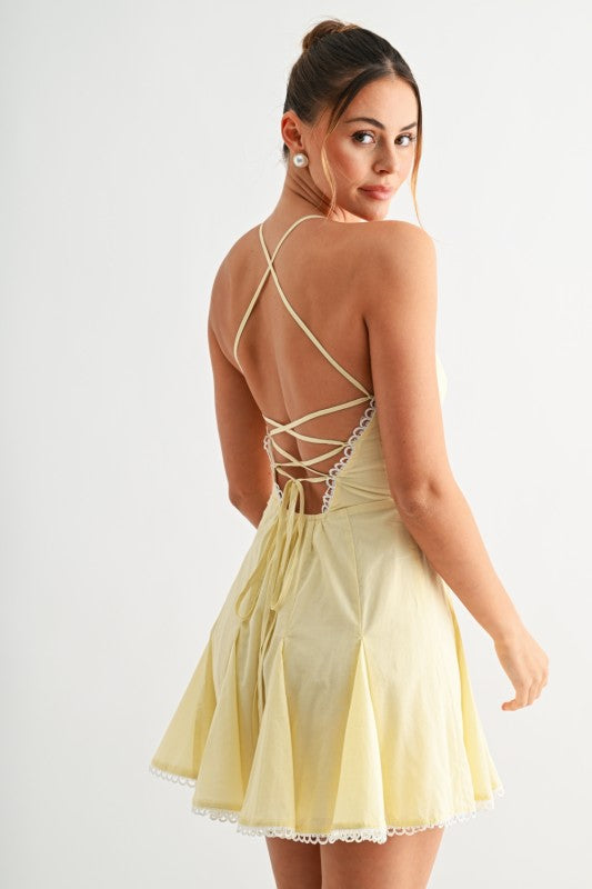 Buttermilk Lace Up Skater Dress