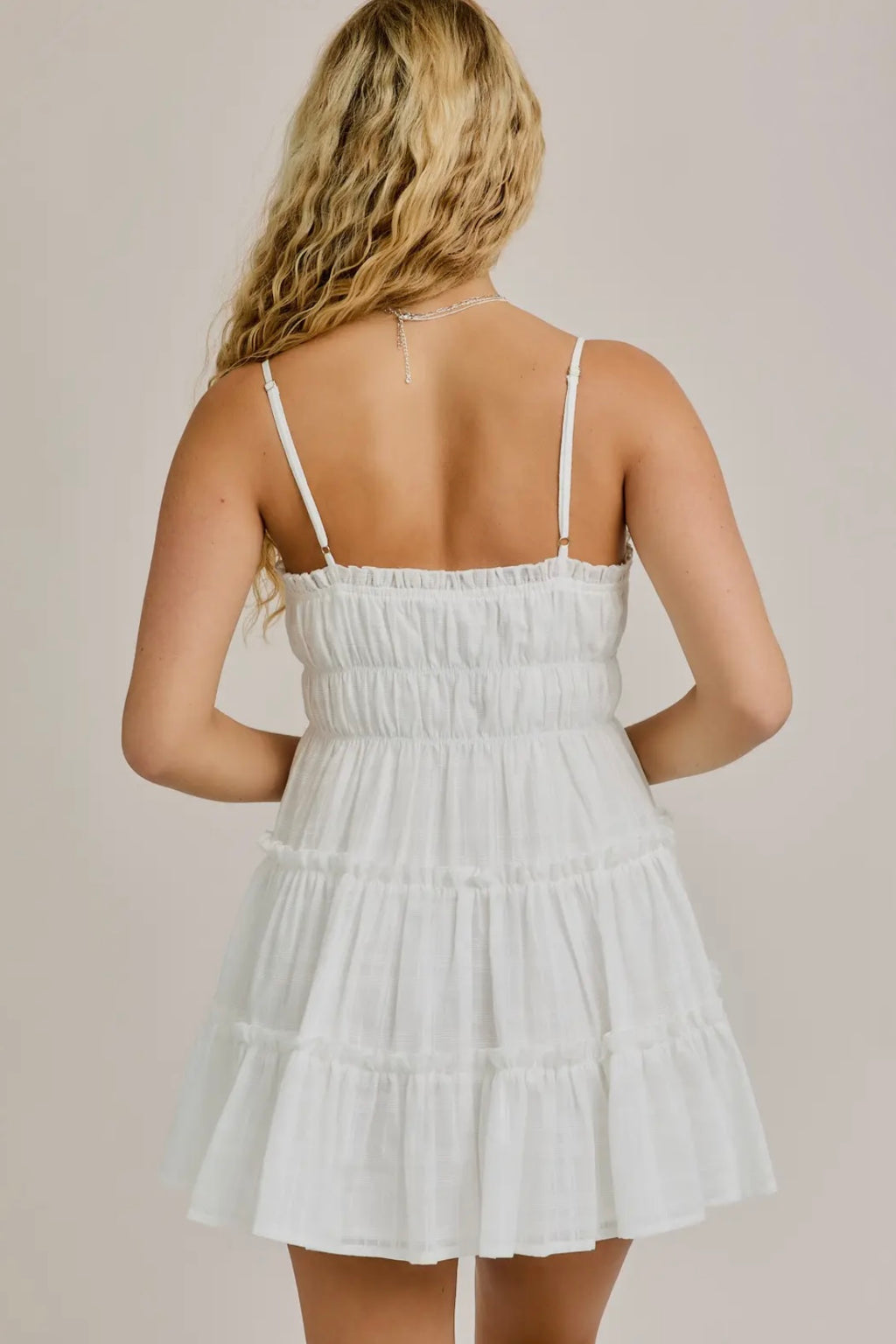 White Spaghetti Tiered Dress