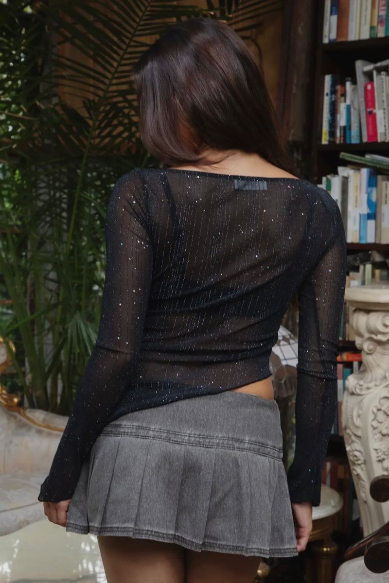 Sparkle Assymetrical Long Sleeve Top