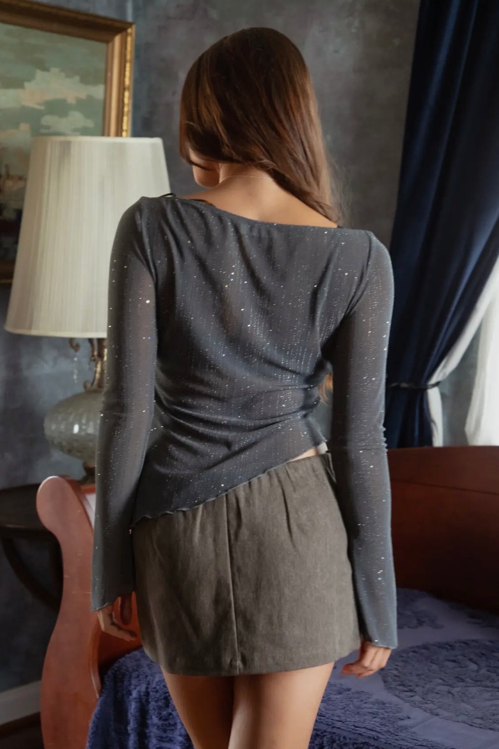 Sparkle Assymetrical Long Sleeve Top