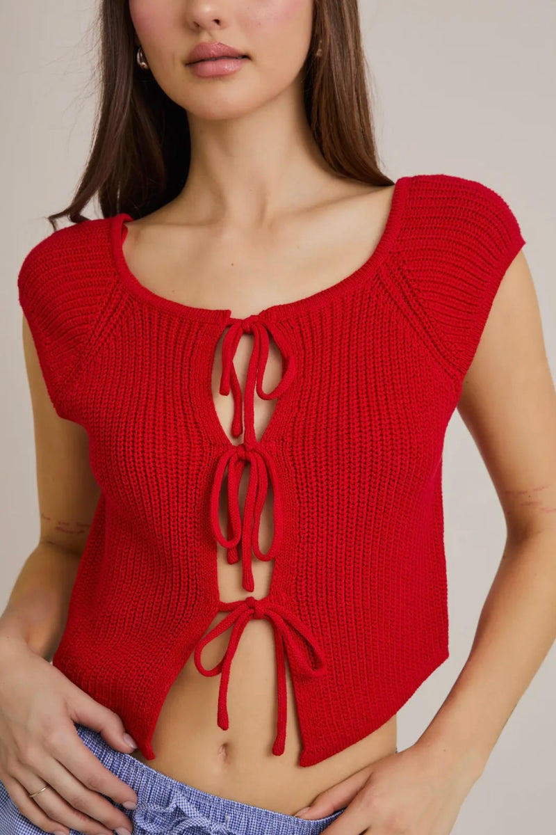 Front Tie Sleeveless Sweater Cardigan