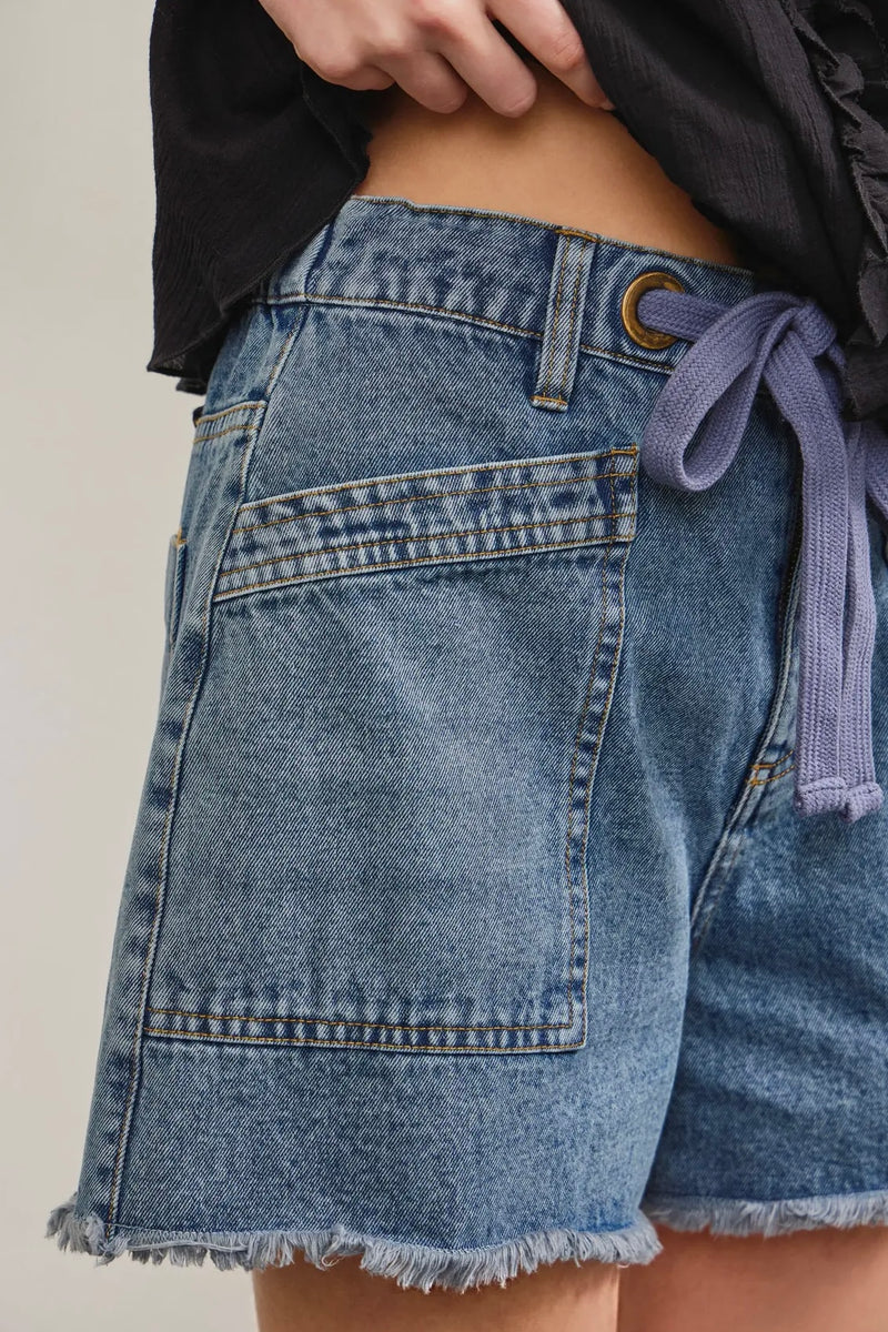 Tied Front Raw Edge Denim Shorts