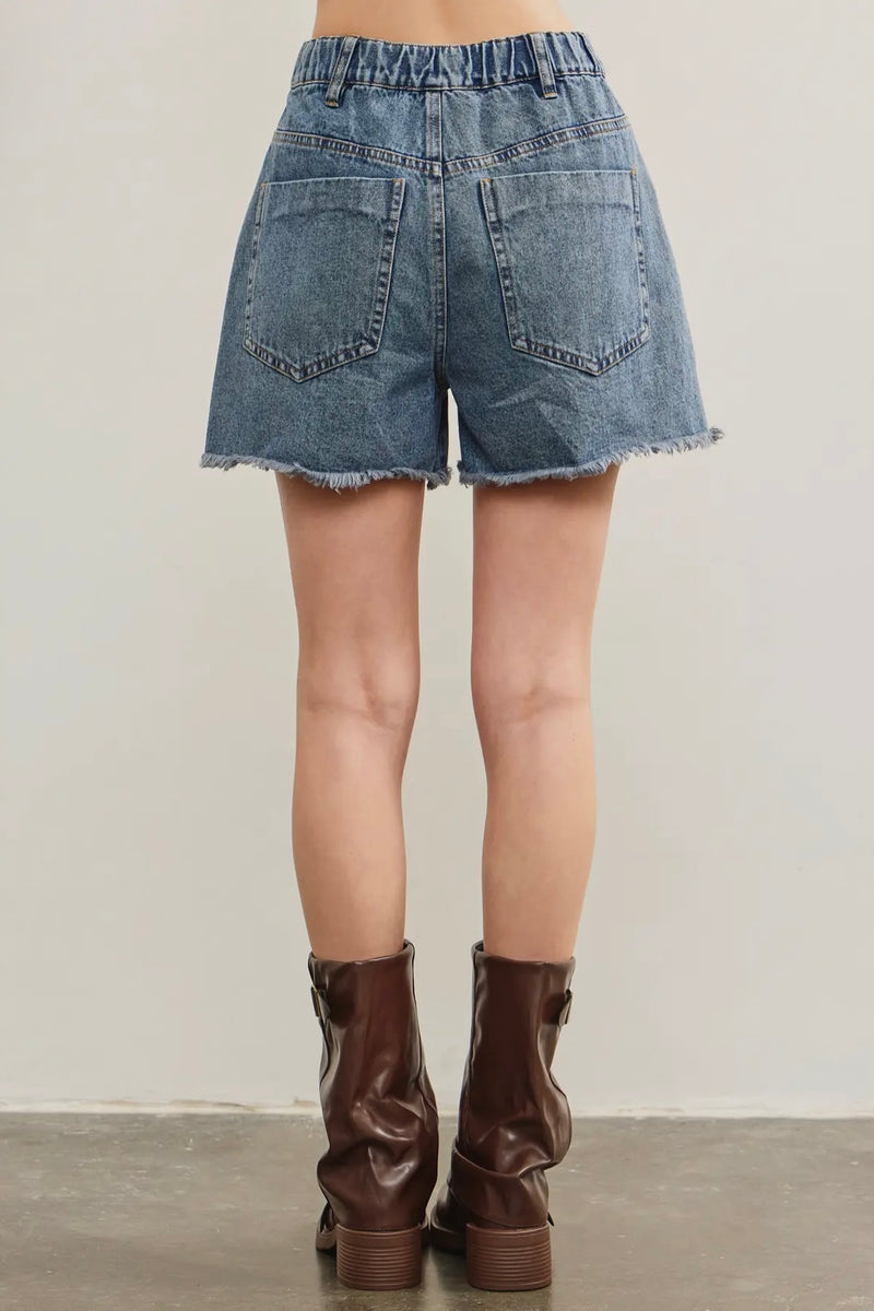Tied Front Raw Edge Denim Shorts