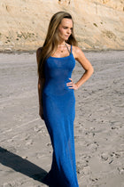 Cerulean Blue Metallic Knit Cover Up Dress