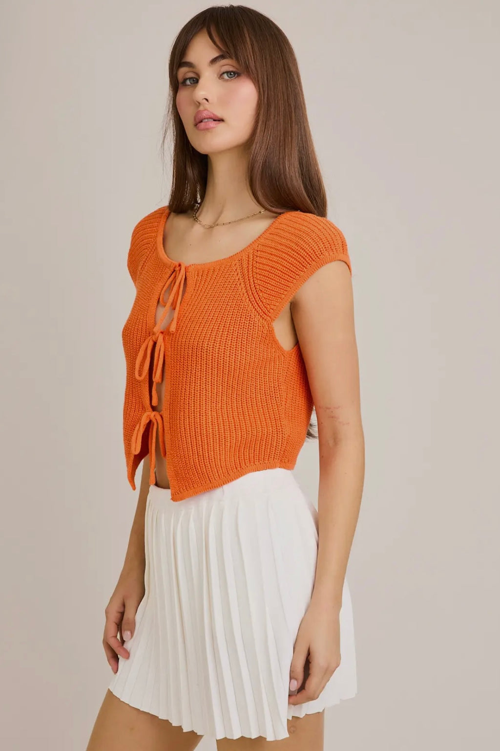 Front Tie Sleeveless Sweater Cardigan