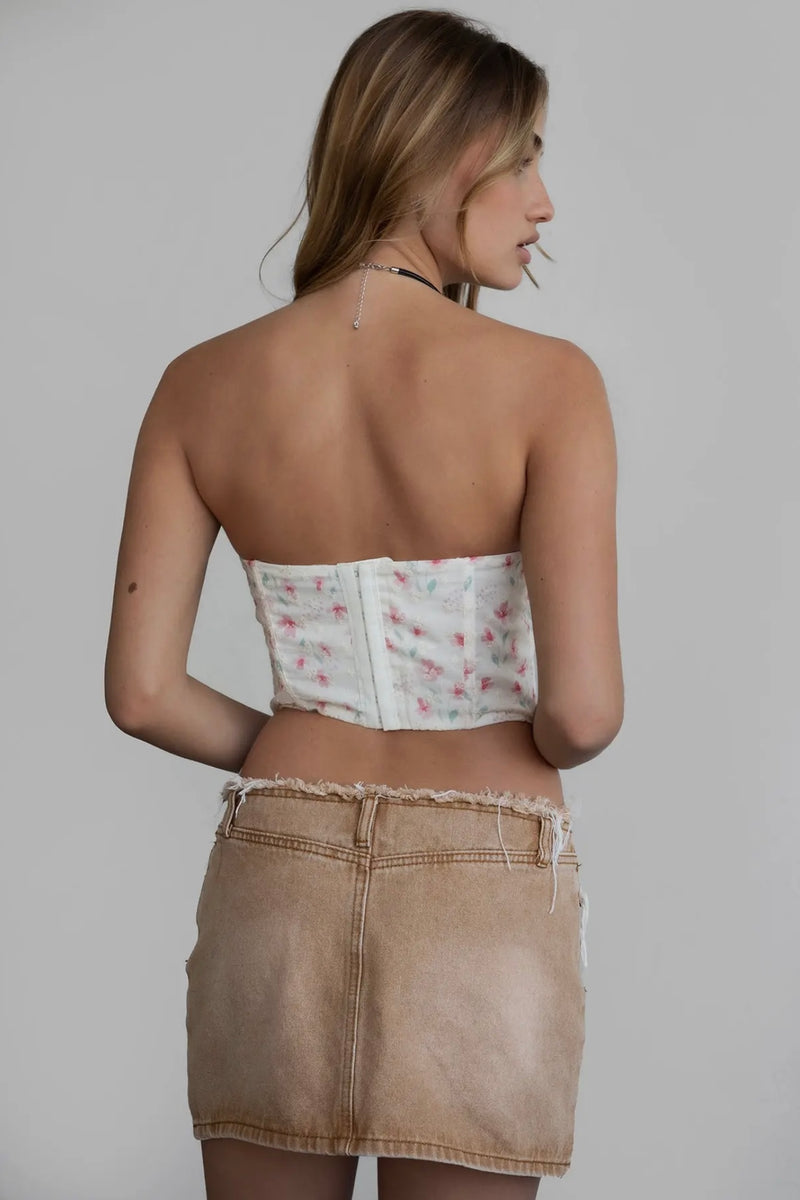 Eyelet Embroidered Strapless Corset Top