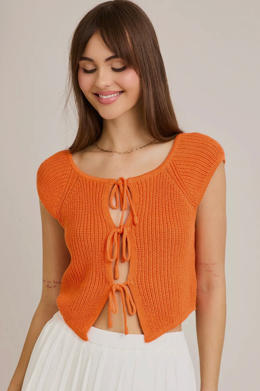 Front Tie Sleeveless Sweater Cardigan