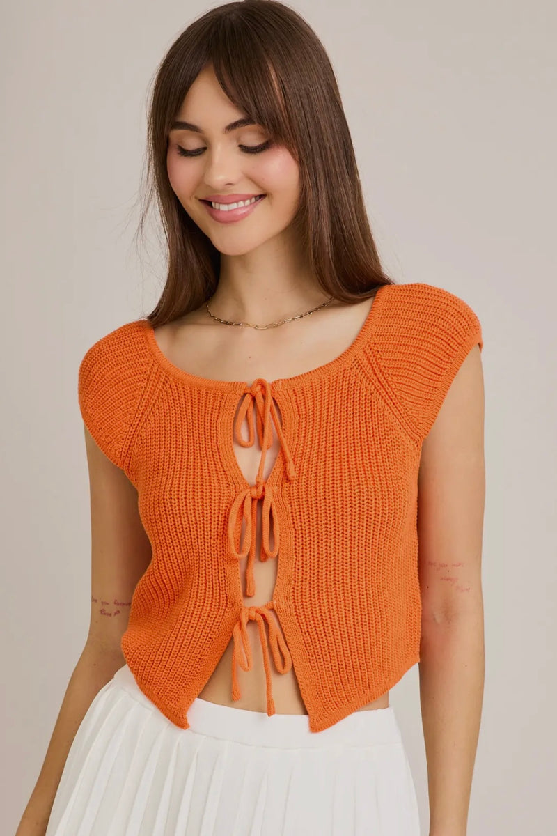 Front Tie Sleeveless Sweater Cardigan