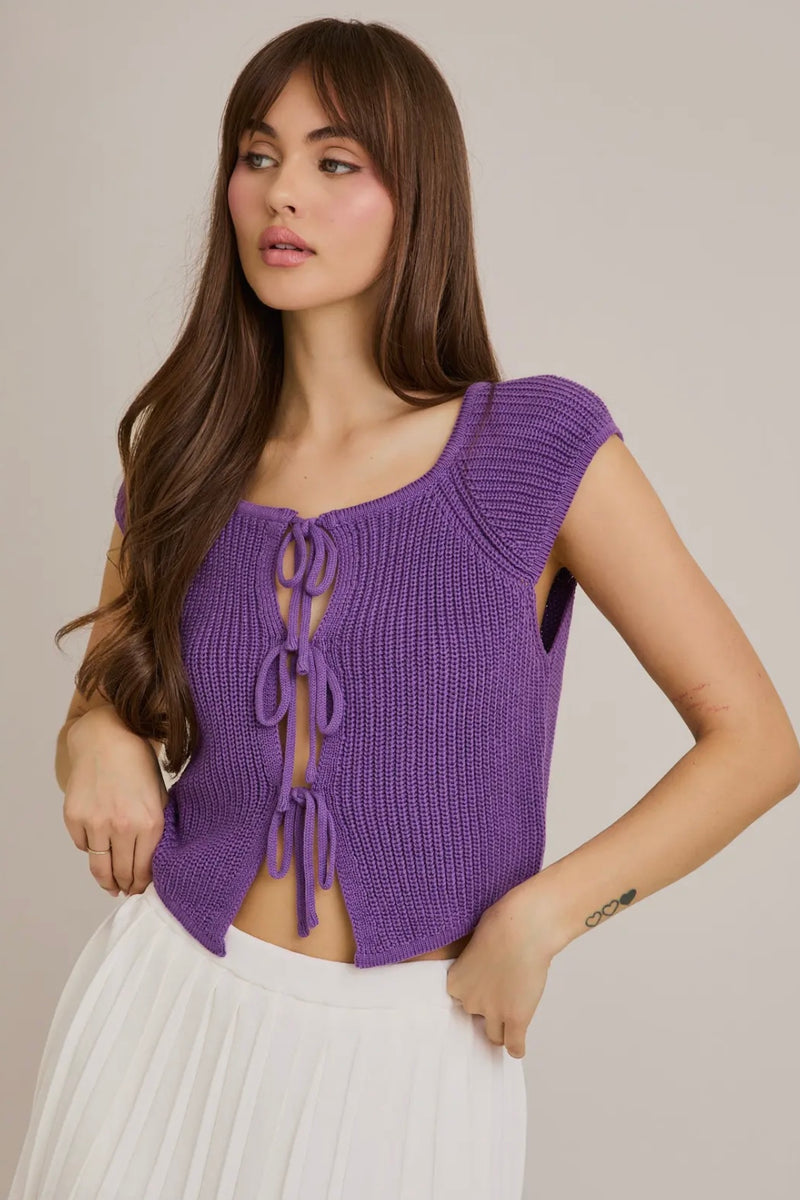 Front Tie Sleeveless Sweater Cardigan