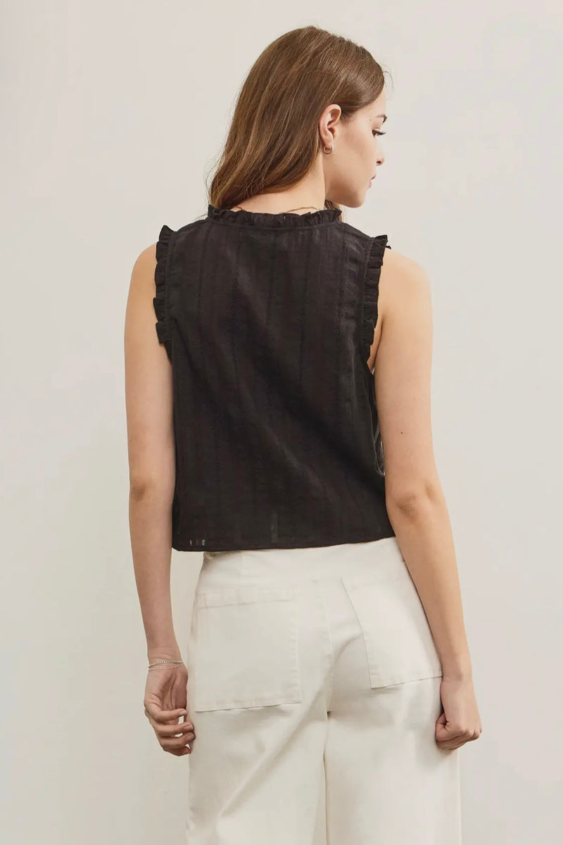 Ruffled V Neck Button Closure Top