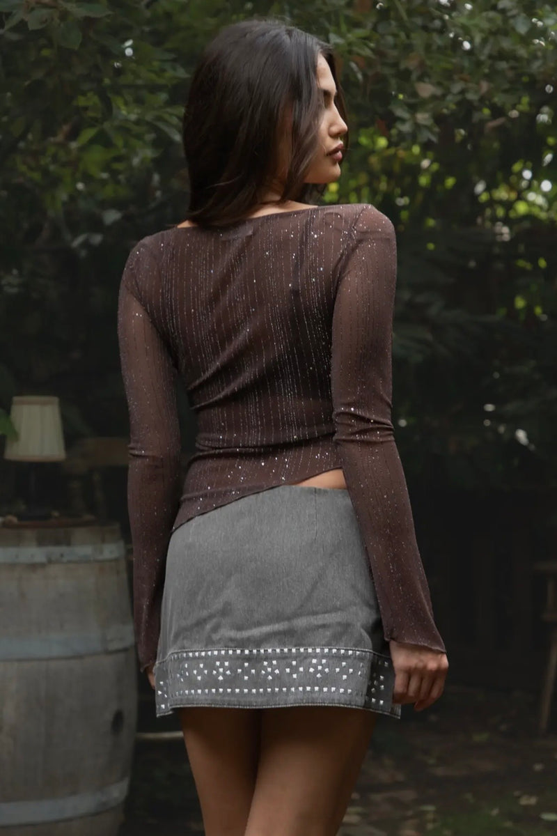 Sparkle Assymetrical Long Sleeve Top
