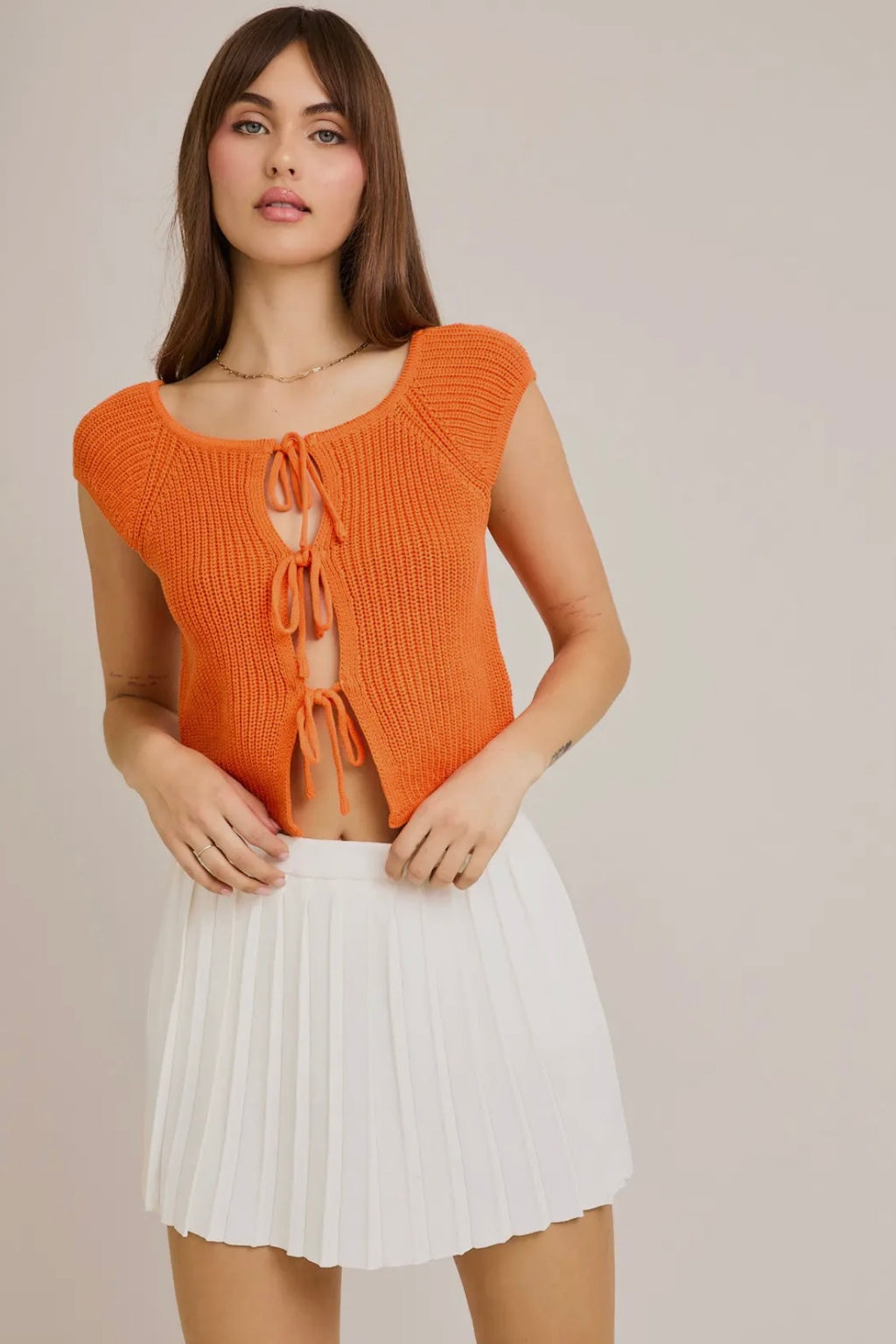 Front Tie Sleeveless Sweater Cardigan
