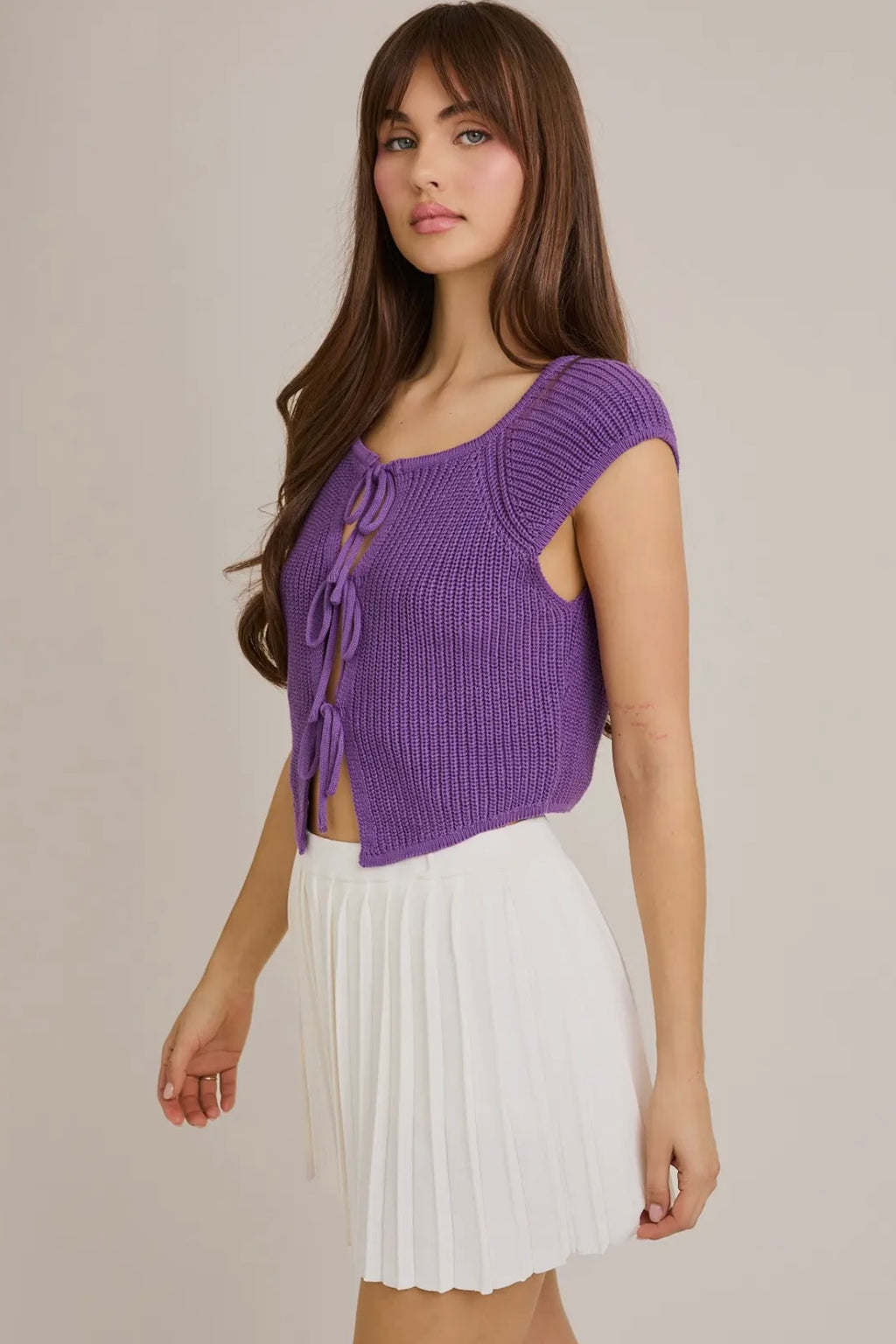Front Tie Sleeveless Sweater Cardigan