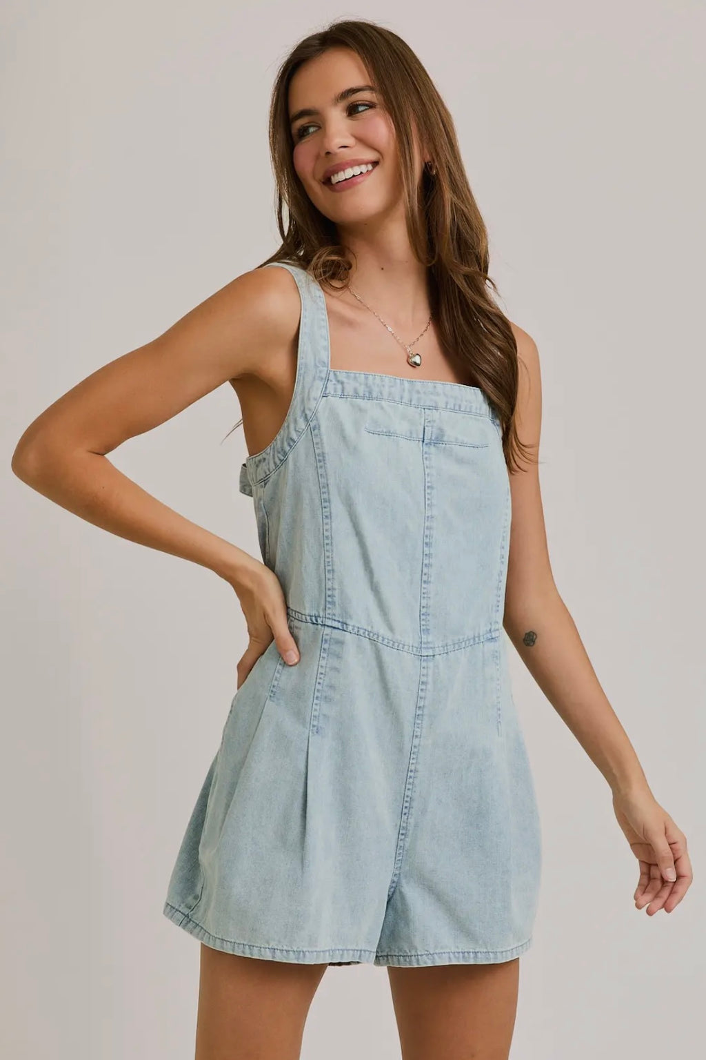 Back Tie Denim Romper