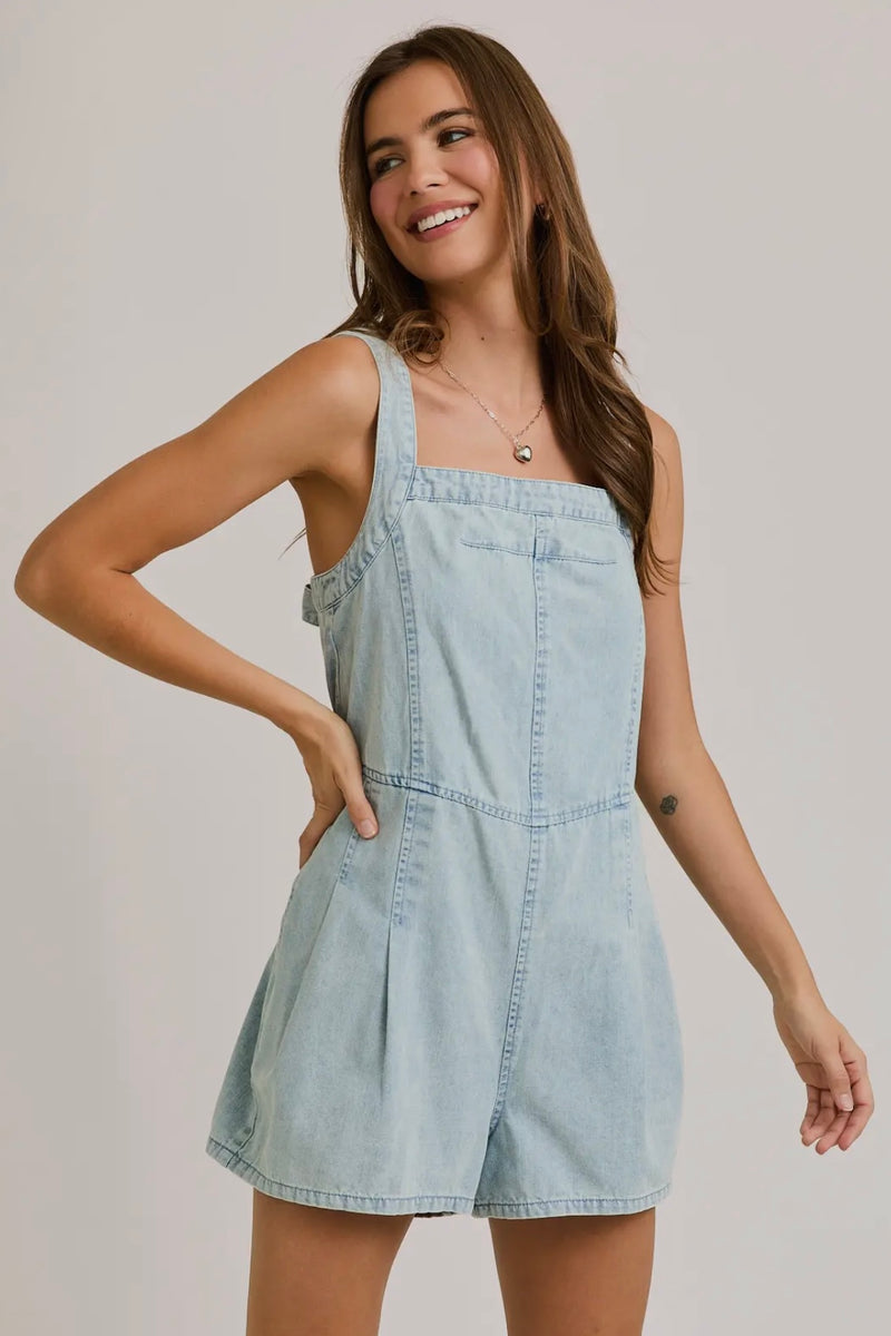 Back Tie Denim Romper