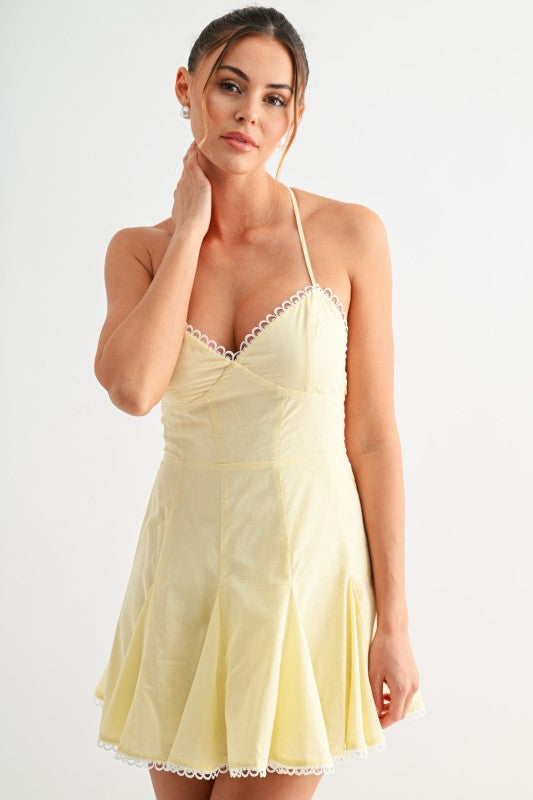 Buttermilk Lace Up Skater Dress
