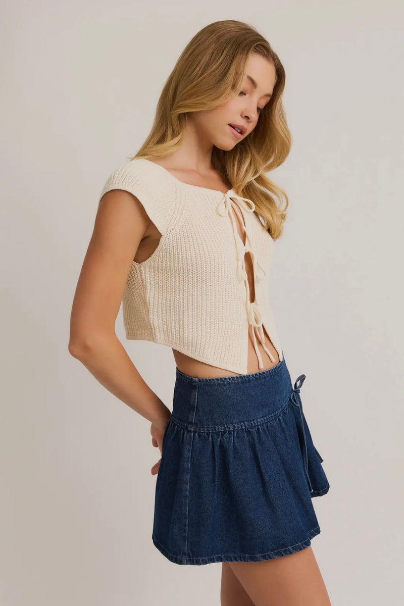Front Tie Sleeveless Sweater Cardigan