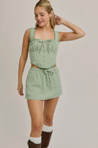 Sage Lace Trim Detail Smocked Corset Top with Mini Skort