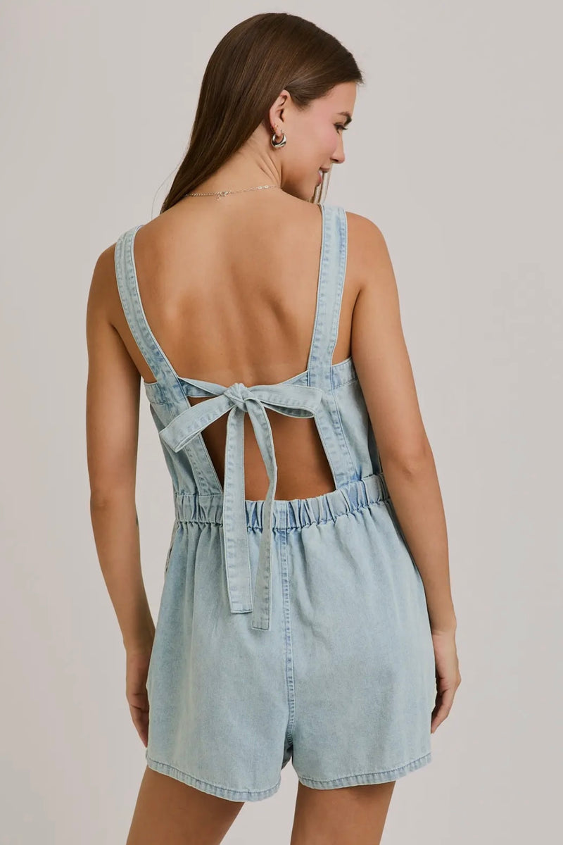Back Tie Denim Romper