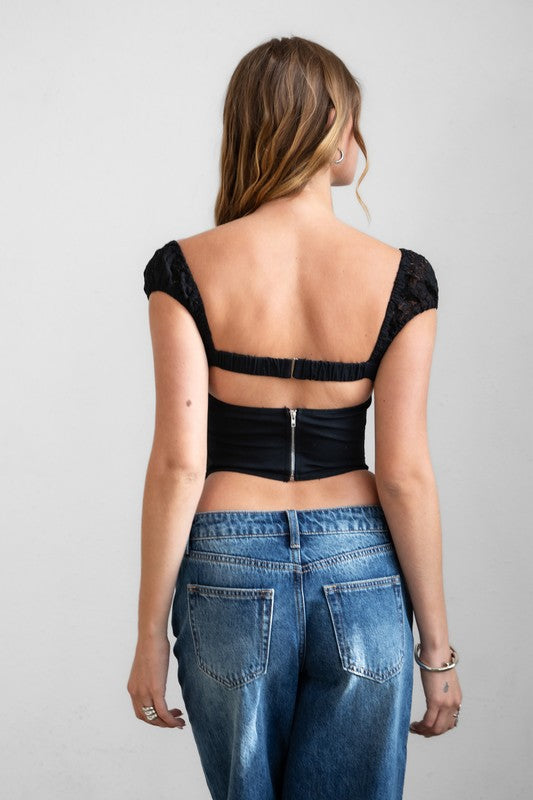 Lace Bustier Short Sleeve Top