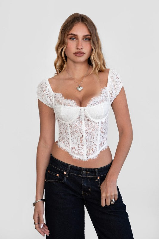Lace Bustier Short Sleeve Top