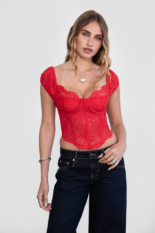 Lace Bustier Short Sleeve Top