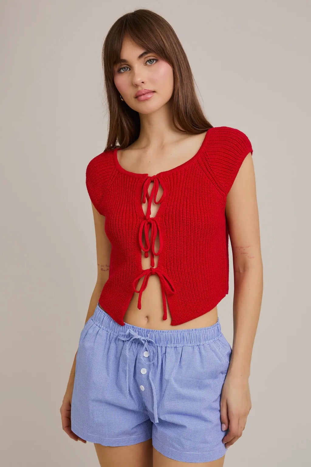 Front Tie Sleeveless Sweater Cardigan
