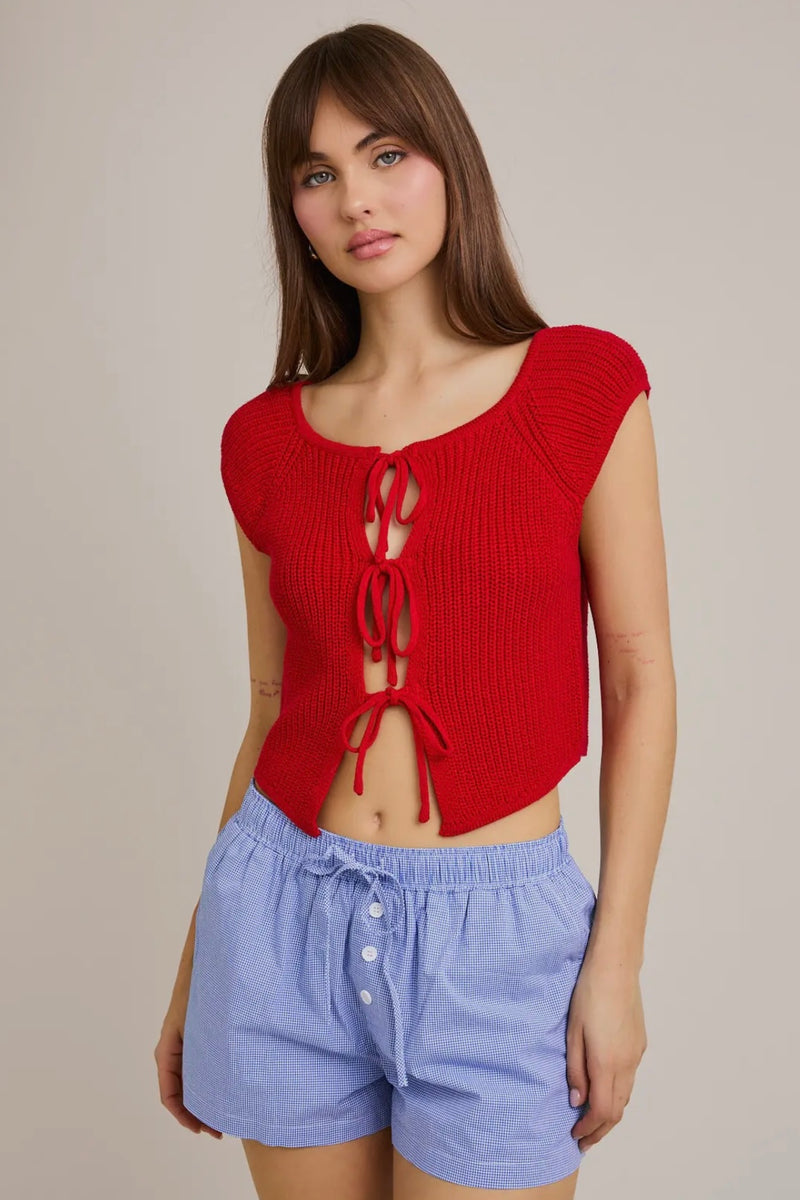 Front Tie Sleeveless Sweater Cardigan