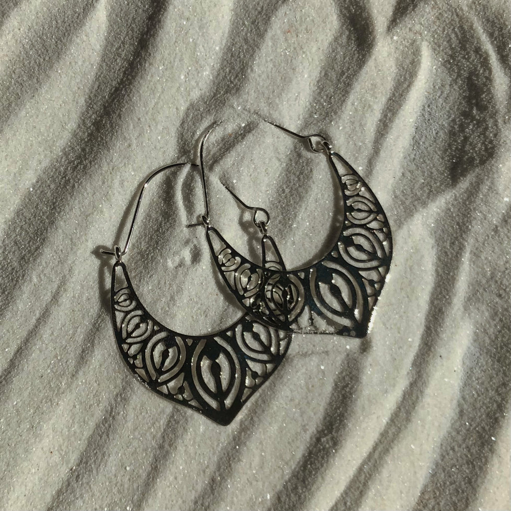 Silver Feather Designed Earrings